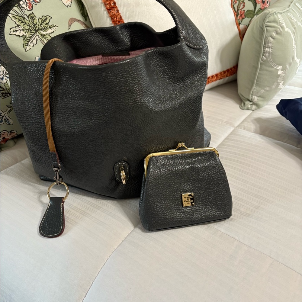 Dooney & Bourke Black Leather Hobo Bag with Coin Purse